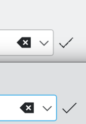 Right edge of address bar with clear and accept button (tick), comparison screenshot. Top: jagged diagonal tick lines, bottom: smooth lines